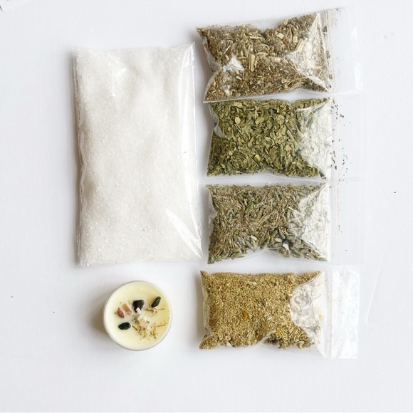 Sweet Dreams Anti-Nightmare Salt Bowl Kit with Dragon's Blood Protection Candle - Picture 2 of 5